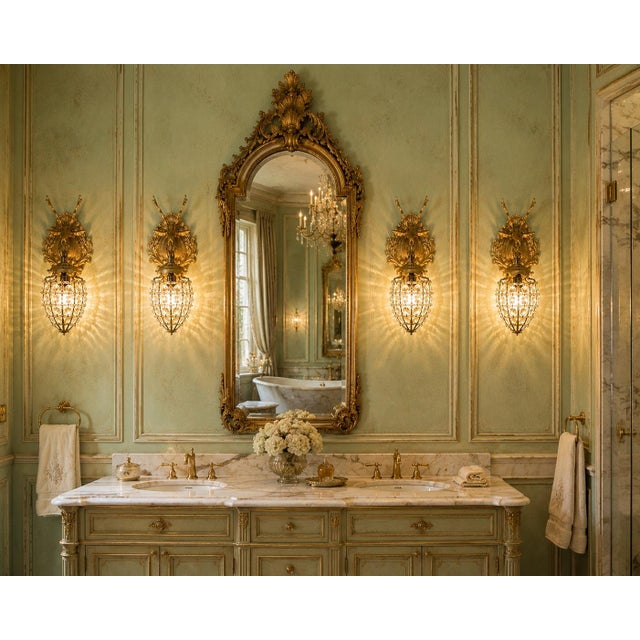 Late 20th Century Late 20c French Louis XVI Gilt Bronze Sconces Wall Lamps - Pair For Sale - Image 5 of 16