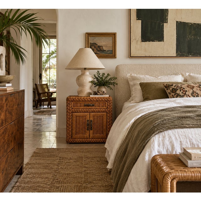 Contemporary Woven Wicker Nightstand With Braided Rope Trim, 1980s For Sale - Image 3 of 15