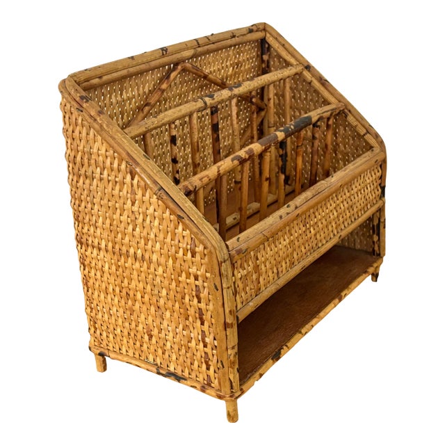 Vintage Tortoiseshell Bamboo and Rattan Desk Organizer For Sale