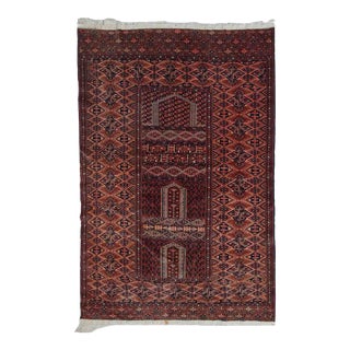 1940s Handmade Vintage Prayer Turkmen Hachli Rug For Sale