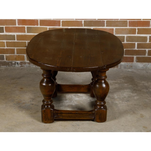 18th Century Georgian English Pine Table with Oval Top and Turned Legs For Sale - Image 4 of 12