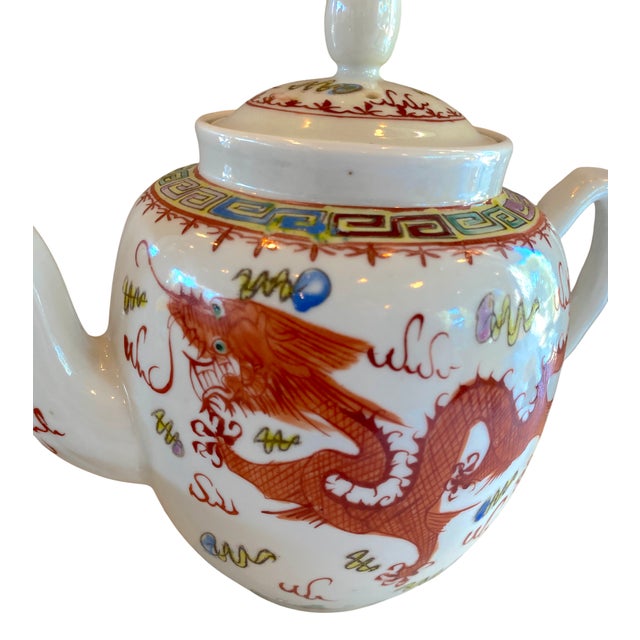 Antique Chinese Dragon & Phoenix Teapot and Cups - Set of 4 For Sale - Image 4 of 8