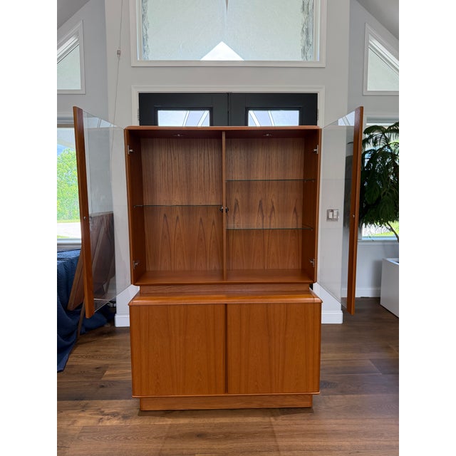 1970s 1970s Nordic Furniture Danish Modern Teak Glass Lighted Hutch Cabinet For Sale - Image 5 of 15