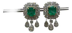Natural Emerald & Diamond Stud Earrings in 18k Gold, 4.35ct