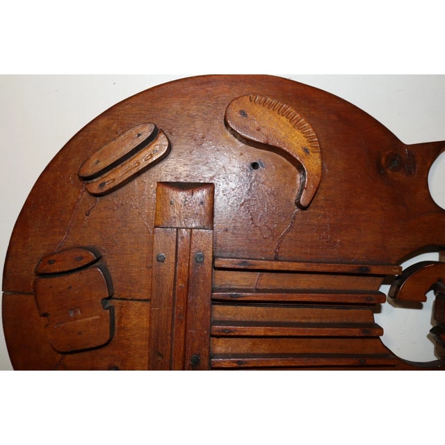 1930s Huge 3.5 Foot Antique Hand Carved Wood Folk Art Guitar Music Bar Wall Trade Sign For Sale - Image 5 of 11