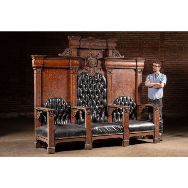 c. 1900s-1920s; Benevolent and Protective Order of Elks (BPOE) - Chicago, IL Monumental oak fraternal lodge bench executed...