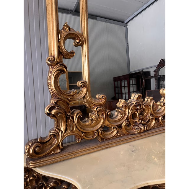 Gold Console Table with Baroque Mirror, 1890s, Set of 2 For Sale - Image 8 of 17