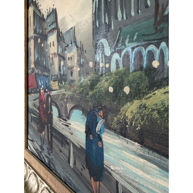 Vintage Parisian Street Scene Impressionist Oil on Masonite Board – Framed For Sale - Image 10 of 11