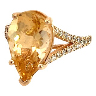 Natural Citrine Diamond Ring 6.5 14k Y Gold 4.79 TCW Certified For Sale