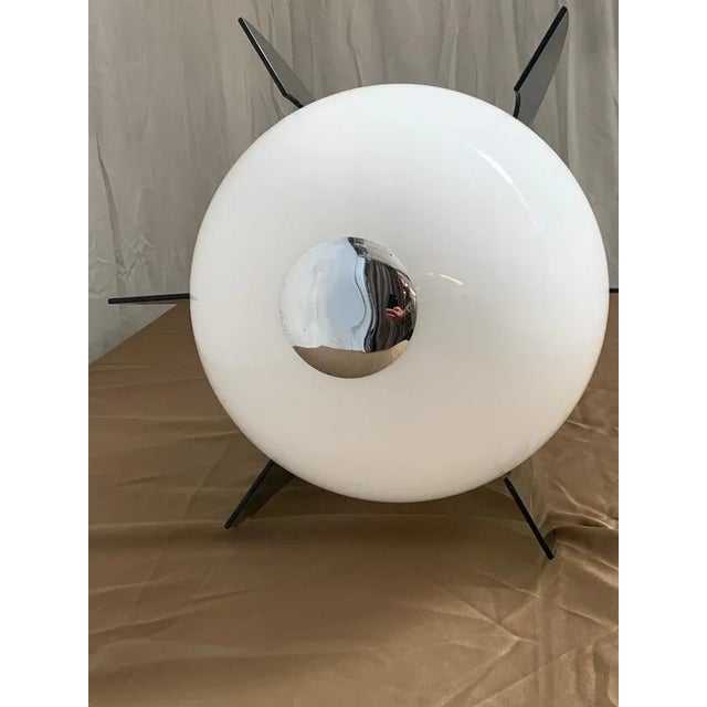 Chandelier pendant with white glass bowl topped by structure in gray acrylic glass, steel frame and details. Up to 250V...