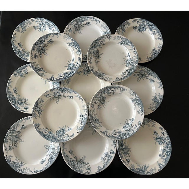 Rare set of 13 Terre de Fer plates, stamped Louis Graves (1894-1913) Cyclamen pattern All plates are photographed...