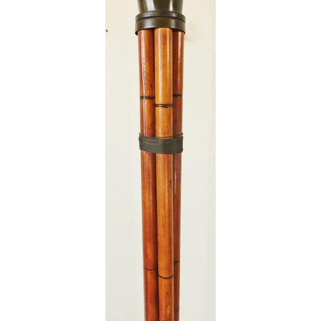Vintage Mid Century Modern Russell Wright Bamboo & Brass Torchiere Floor Lamp For Sale - Image 4 of 10