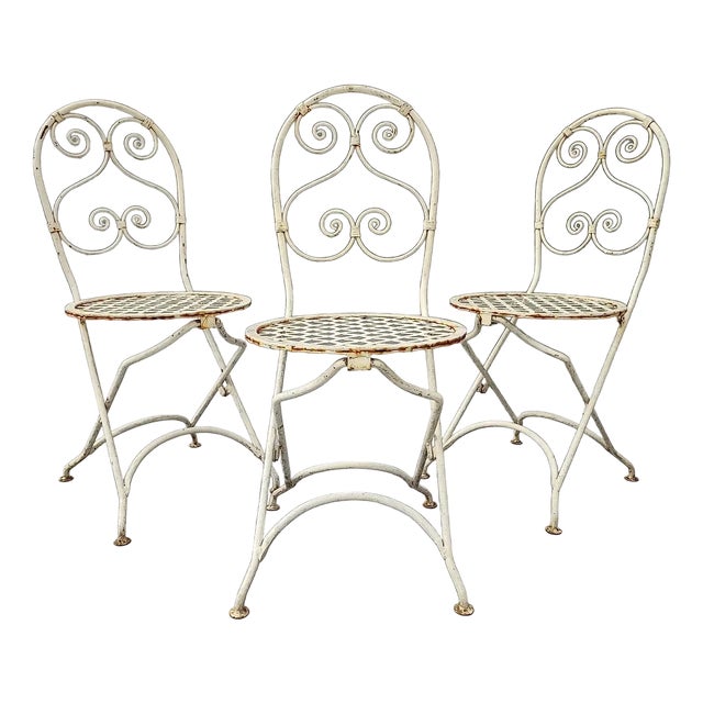 White Iron Garden Chairs, Set of 3 For Sale