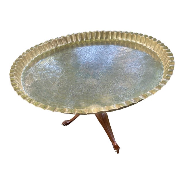 1960s Vintage Midcentury Peacock Enameled Brass Indian Tea Table For Sale