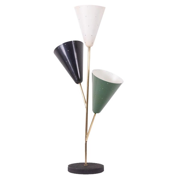 3-Light Floor Lamp in Sheet Metal and Brass from Stilnovo, 1960s For Sale
