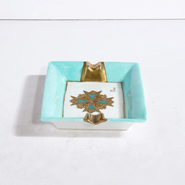 Ceramic Mid-Century Ceramic Cigar Tray in Pastel Cerulean and Gilt Detailing For Sale - Image 7 of 13