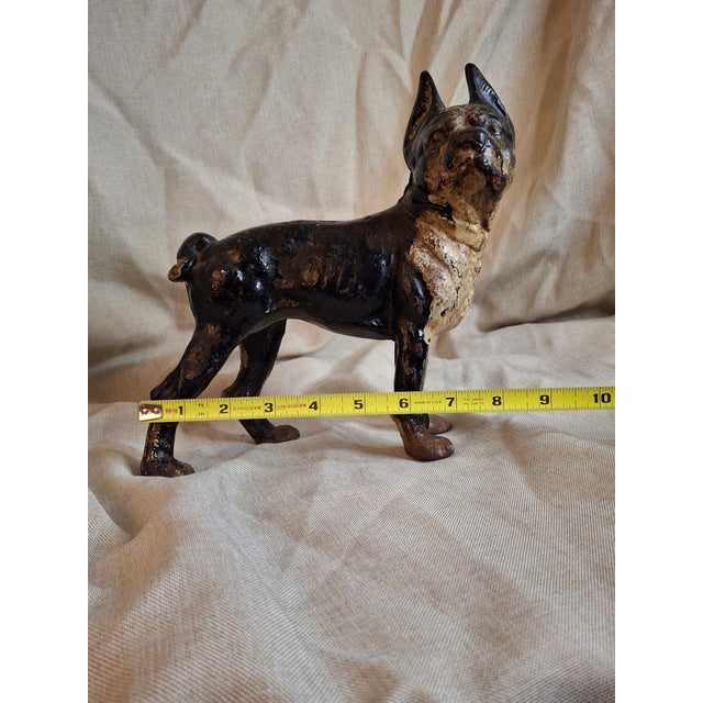 American Antique Hubley Cast Iron Boston Terrier Dog Doorstop Original Paint C. 1920s 9" For Sale - Image 3 of 17