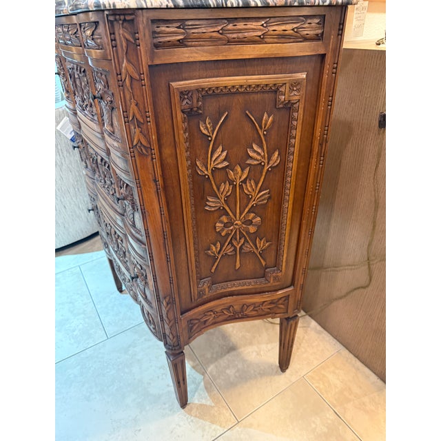 Mid 19th Century 19th Century Carved Walnut French Chest W/Marble Top For Sale - Image 5 of 12