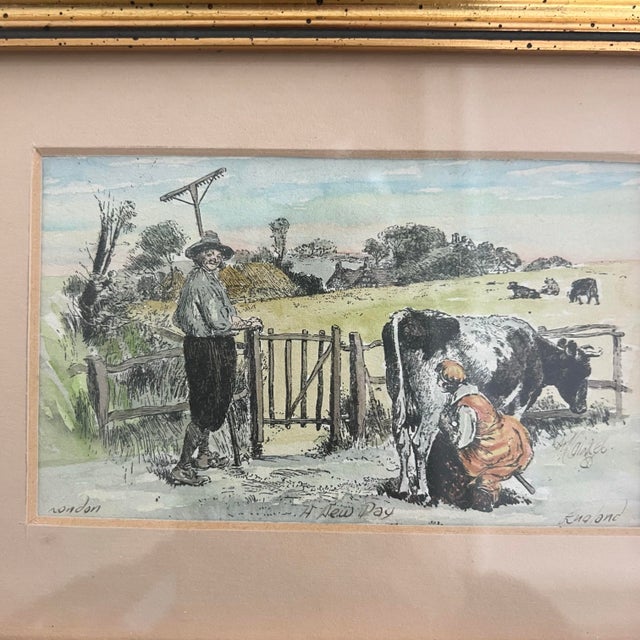 Rustic European Pair of Vintage Framed Lithographs by Paul Cairney London For Sale - Image 3 of 11