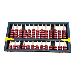 Vintage Chinese Wooden Abacus 13 Column Suanpan Red Beads Black Frame 10.5in