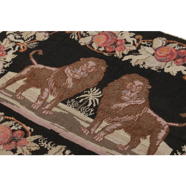 Rug & Kilim Vintage Bessarabian Kilim, Black With Lion Pictorials and Florals - Rug & Kilim For Sale - Image 4 of 5