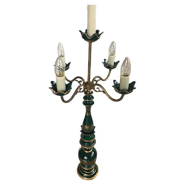 Brass and Porcelain Table Lamp, 1980s For Sale