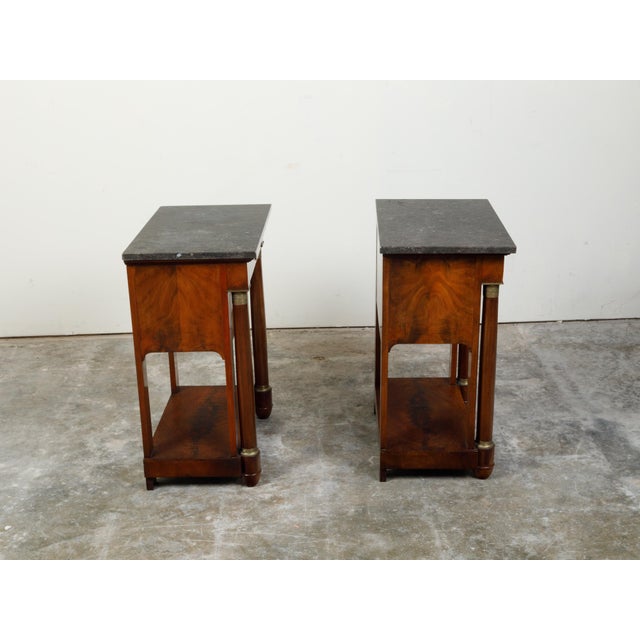 Early 19th Century French Empire Early 19th Century Walnut Console Tables with Grey Marble Tops For Sale - Image 9 of 12