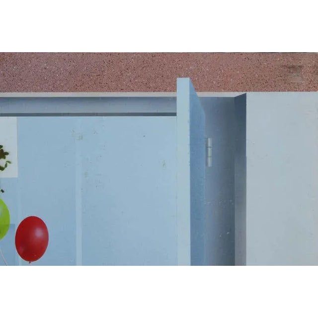 1970s Boyd Graham Colorful Realistic Landscape Painting of Balloons Escaping a Shopping Center For Sale - Image 5 of 10