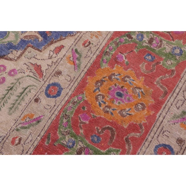 Art Nouveau Vintage 1990's Blue/Red Wool Rug - 9'5'' X 12'8'' For Sale In New York - Image 6 of 10
