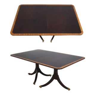 Stickley Regency Style Mahogany Double Pedestal Inlaid Dining Table For Sale