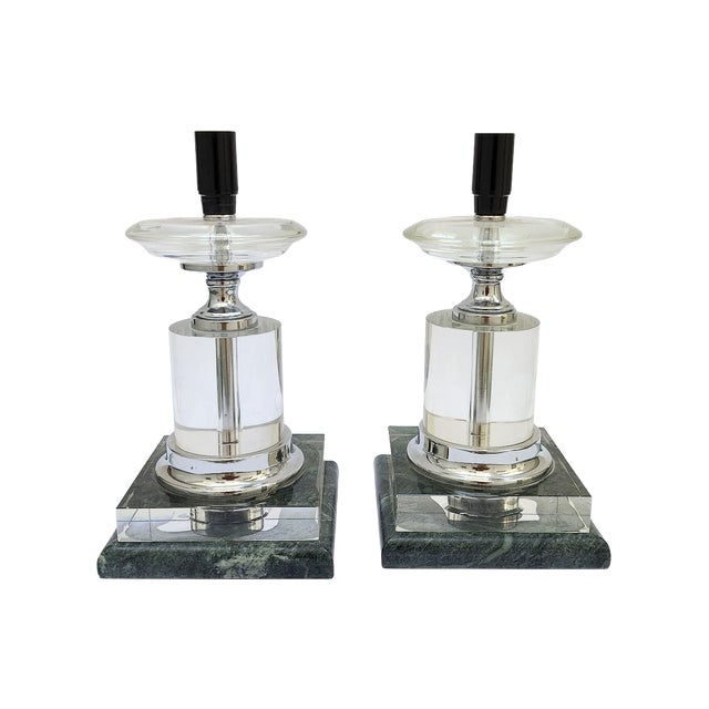 Vintage Art Deco Table Lamps in Glass and Marble, 1940s For Sale