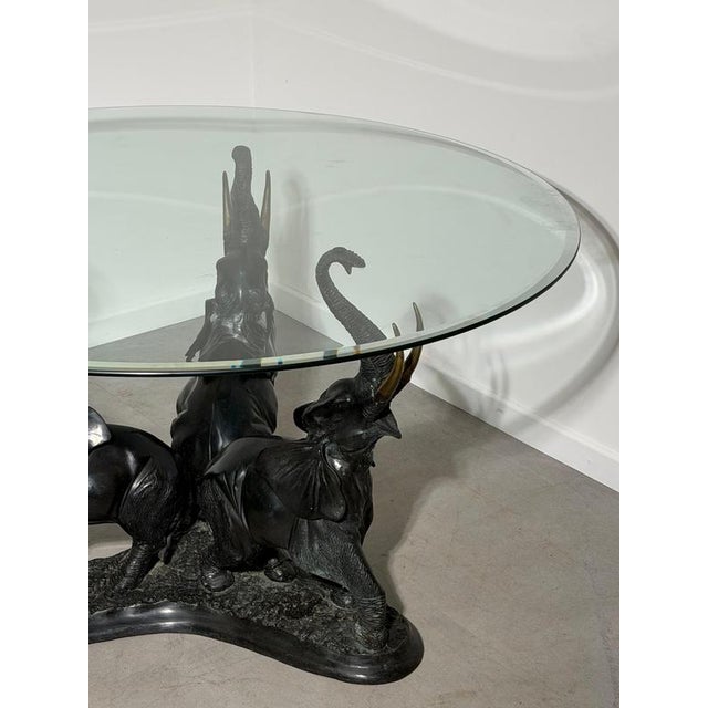 Metal Vintage Bronze Elephant Trio Coffee Table with Round Beveled Glass Top For Sale - Image 7 of 8