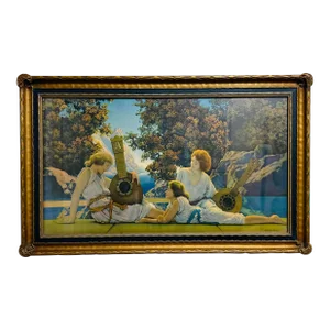 Vintage "The Lute Players" Art Nouveau Print After Maxfield Parrish, Framed