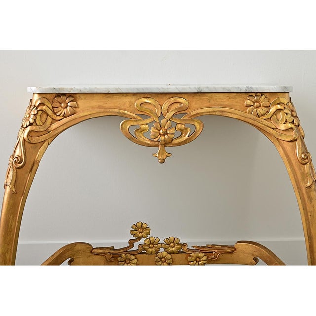 Early 20th Century French Art Nouveau Giltwood and Marble Console Table For Sale - Image 4 of 13