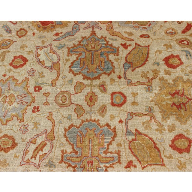 Textile Large Square Shaped Turkish Angora Oushak Rug in Orange Ivory and Multi Colors For Sale - Image 7 of 13