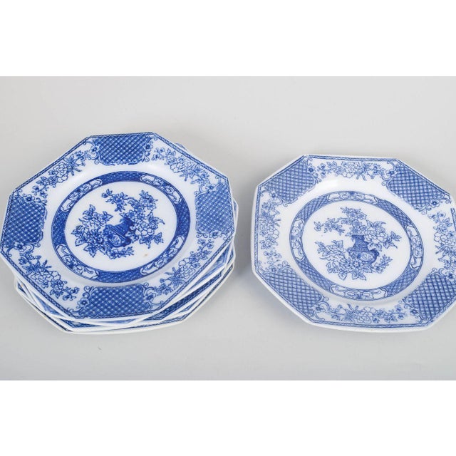 Rörstrand "Hoangho", set of six lunch plates. Set of six octagonal faience plates from the Hoangho series with blue and...