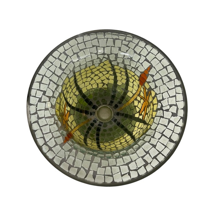 Vintage Handmade Mosaic Blue Green Dragonfly Glass Center Bowl For Sale - Image 6 of 6