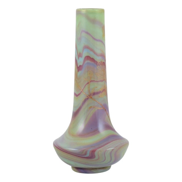 French Art Glass Vase with Hand-Painted Marble Decoration from Sevres For Sale