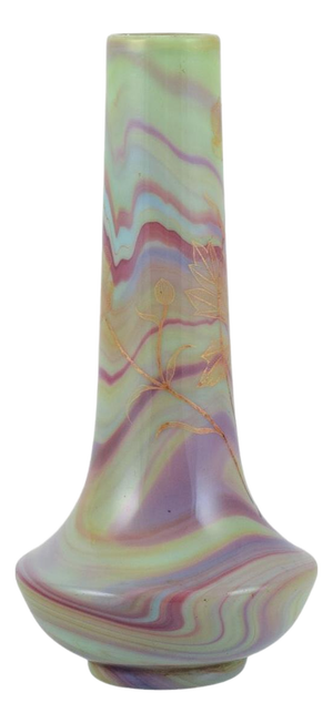 French Art Glass Vase with Hand-Painted Marble Decoration from Sevres