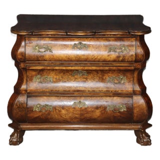 Vintage English Burled Wood Ball & Claw Foot 3 Drawer Commode C. 1950's For Sale