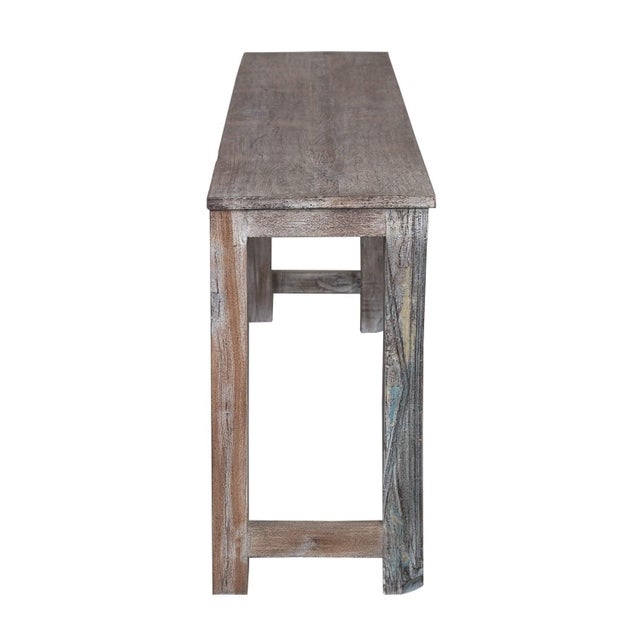 Farmhouse 1980s Carved Doorframe Upcycled Distressed Solid Wood Console For Sale - Image 3 of 7