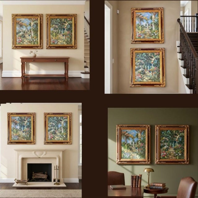 Vintage K Hillman Oil Paintings Pair-Tropical Garden-Floral-Framed Wall Art For Sale - Image 11 of 11