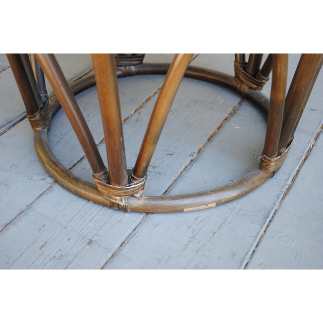 Vintage Bamboo Rattan Round Stool Ottoman With Cushion For Sale - Image 4 of 6
