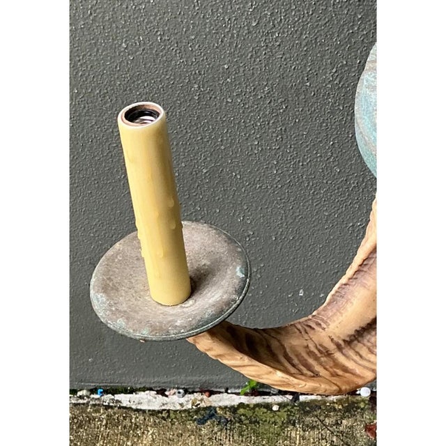 Vintage Horn Motif Metal Hanging Light For Sale - Image 11 of 12