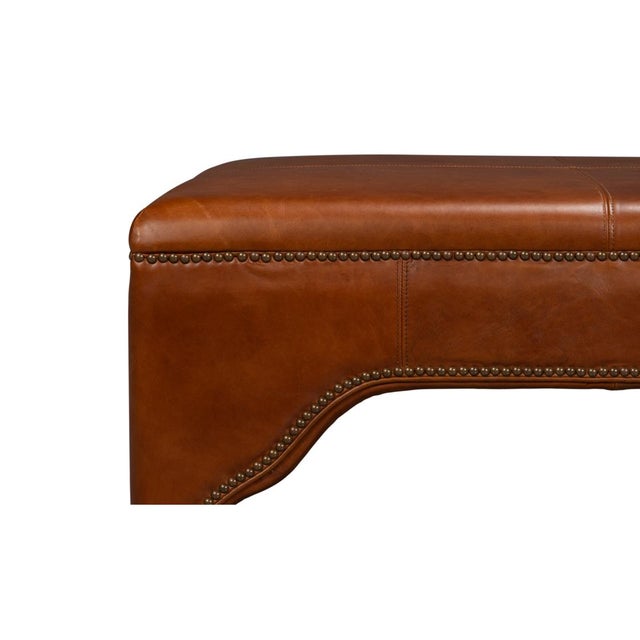 Square Brown Leather Cocktail Ottoman For Sale - Image 9 of 12