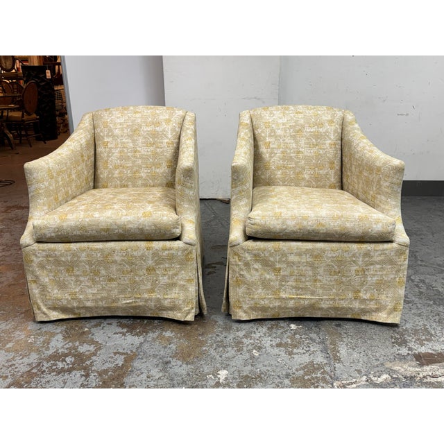 Design Plus Gallery presents a Pair of Bespoke Slope Arm Lounge Chairs from Lee Industries. This pair of chairs (Model...