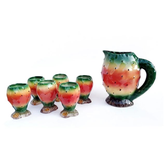 Ceramic Watermelon Pitcher and Cups from Falco, 1970s, Set of 7 For Sale - Image 6 of 6