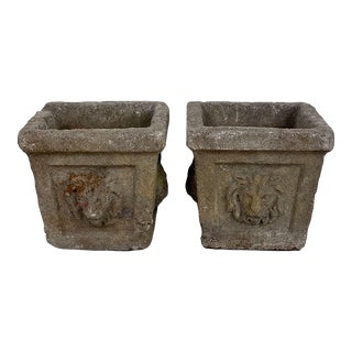 Pair of Vintage Cast Stone Planters, Circa 1950 For Sale