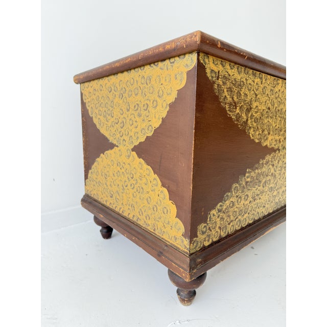 Wood 19th Century Folk Art Dome-Top Wallpaper Travel Chest, 1878 For Sale - Image 7 of 18