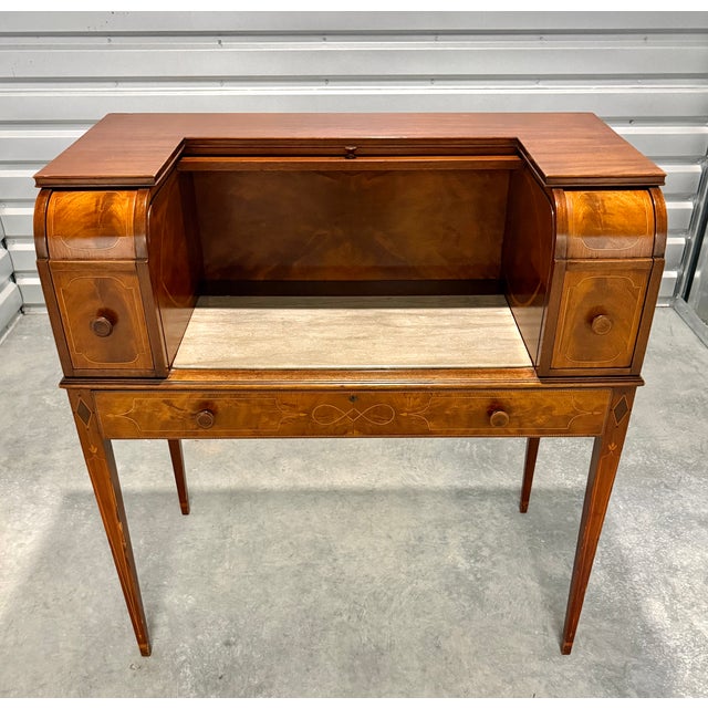 Traditional 1930s Charak Furniture Co. Federal Revival Inlaid Tambour Desk For Sale - Image 3 of 15